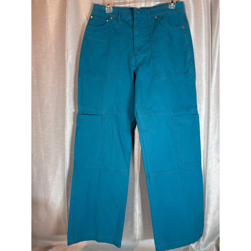NWT Forever 21 Teal Blue Cargo Pants Wide Leg Utility Pocket‎ Women's Size L